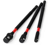 Impact Driver Socket Adapter Set, 1/4", 3/8", 1/2" Drive, 152mm Length, Black and Red