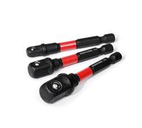 Impact Driver Socket Adapter Set, 1/4", 3/8", 1/2" Drive, 75mm Length, Black and Red