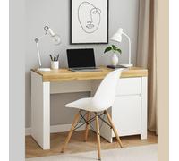 Impact Furniture 130Cm Desk With Drawer Storage Cupboard Wide Oak Effect Top Study Home Office Computer Table White Gloss Scandi Holten