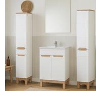 Impact Furniture Bathroom Furniture Set Freestanding Cabinets Storage 600mm Vanity Sink Basin Laundry Slim Tall Unit White Gloss Oak Bali
