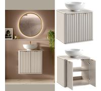 Impact Furniture Bathroom Vanity With Sink 600mm Wall Hung Fluted Bathroom Cabinet Countertop Basin Unit Beige Cashmere Oren