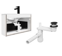Impact Furniture Black Sink Waste Kit Bathroom Basin Trap Space Saving Slimline Pop Up Click Clack Telescopic Syphon - Preloc
