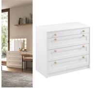 Impact Furniture Chest Of Drawers White Bedroom Storage Cabinet 90Cm Compact Shaker Unit Gold Handles Rel