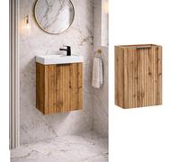 Impact Furniture Cloakroom Vanity Unit Small Bathroom Oak Wall Cabinet Slimline Narrow Ribbed Fluted 400mm Adel