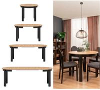 Impact Furniture Dining Kitchen Table Small Round Extendable To Oval Oak And Black 4 To 12 Seater Extending 105Cm To 150Cm To 195Cm To 240Cm Indus