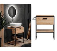 Impact Furniture Freestanding Bathroom Vanity Unit 700mm Countertop Sink Floor Cabinet With Black Metal Towel Rail Oak Loft Industrial Brook
