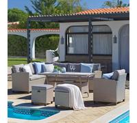 Impact Furniture Garden Dining Set Outdoor Rattan Corner Sofa Table Armchair 8 Seater Patio Decking Premium Furniture With Brown Cushions Barca
