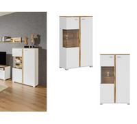 Impact Furniture Glass Display Cabinet Buffet Compact Sideboard Unit Led Light Oak Effect / White Alamo