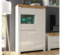 Impact Furniture Glass Display Cabinet Buffet Glazed Unit Soft Close Doors Led Light White Gloss Oak Effect Holten