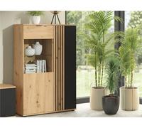 Impact Furniture Glass Display Cabinet Buffet Unit Ribbed Fluted Black And Oak With Slats Vabres