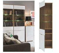 Impact Furniture Glass Display Cabinet Leds Tall Slim Shelving Unit White Gloss Oak Effect Zele