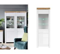 Impact Furniture Glass Display Cabinet Tall Slim Unit Soft Close Led Light White Gloss Oak Holten