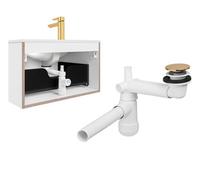 Impact Furniture Gold Sink Waste Kit Space Saving Bathroom Slimline Basin Trap Pop Up Click Clack Telescopic Syphon - Preloc