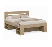 Impact Furniture King Size Bed Frame With Storage Shelves Headboard Light Oak Sonoma 160Cm Euro Wooden Slats Nepo