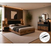 Impact Furniture King Size Storage Bed Luxury Euro Ottoman Frame With Bedsides Cabinet Led Lights & Sideboard Oak Black Bedroom Furniture Kassel