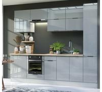 Impact Furniture Kitchen Cabinet Set 12 Unit Oven Housing Modern Slim Larder Storage Light Grey Gloss 280Cm Fitted Kitchen Star