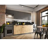 Impact Furniture Kitchen Cabinet Set 7 Units 240Cm Soft Close Oak / Dark Grey Storage Clara