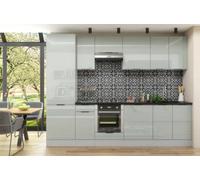 Impact Furniture Kitchen Cabinets Set 9 Units Tall Larder Pantry Storage Soft Close 300Cm Modern Light Grey Gloss Fitted Kitchen Star