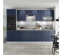 Impact Furniture Kitchen Cabinets Set Complete 9 Units With Tall Oven Microwave Housing 300Cm Dark Navy Blue Cupboards Fitted Diy Package Nora