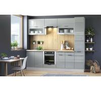 Impact Furniture Kitchen Cabinets Set Slim Larder Oven Housing Storage Unit Modern Light Grey Gloss 260Cm Fitted Kitchen Star