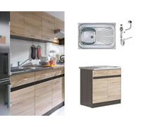 Impact Furniture Kitchen Sink And Base Unit All In One Complete 800mm Light Oak Cabinet With Sit On Sink 800 X 600 Stainless Steel Junona