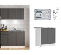 Impact Furniture Kitchen Sink And Base Unit All In One Under Sink 800mm Cabinet Shaker Dark Grey With Steel Sit On Lay On Sink Modern Junona