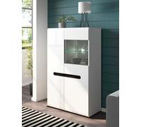 Impact Furniture Large Display Cabinet Glass Door Unit Buffet With Led Light White Gloss Azteca