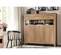Impact Furniture Large Glass Display Sideboard Buffet Cabinet Glazed Unit Led Light Country Oak Effect Berg