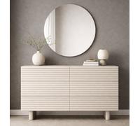Impact Furniture Large Sideboard Beige 6 Drawer Chest Of Drawers Modern Cashmere Fluted Ribbed Storage Cabinet 150Cm Toyo