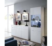 Impact Furniture Living Room Set Storage Tall Glass Display Cabinet Sideboard White Gloss Azteca