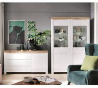 Impact Furniture Lounge Set Leds 2 Glass Display Cabinets Sideboard White Gloss Oak Effect Holten
