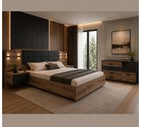 Impact Furniture Luxury Bedroom Furniture Set Super King Size Bed Frame Bedsides Led Lights Usb Charges Sideboard Dark Oak Black Kassel