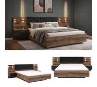 Impact Furniture Luxury Super King Bed Frame With Padded Headboard Led Lights Usb Chargers Bedside Cabinets Oak Black Kassel
