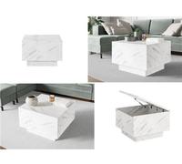 Impact Furniture Marble Coffee Table White Marble Effect Lift Up Storage Top Lamp Table Square Storage Box Table - Moon