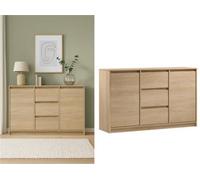 Impact Furniture Modern Sideboard Cabinet 140Cm Wide Storage Unit Handleless 3 Drawer 2 Door White Washed Oak Effect - Mana