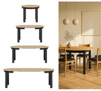 Impact Furniture Round Dining Table Extendable Oval Oak Effect Top Black Legs Kitchen Seater 4 6 8 10 12 Extending From 105Cm To 240Cm Indus