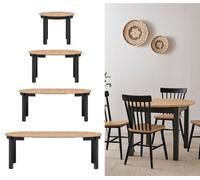 Impact Furniture Round Dining Table Extendable Oval Oak Effect Top Black Legs Seats 4 6 8 10 12 Extending From 105Cm To 240Cm Indus