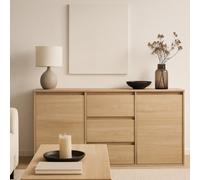 Impact Furniture Sideboard With Drawers Modern Cabinet Storage Unit Handleless White Washed Oak Effect 140Cm Wide Mana