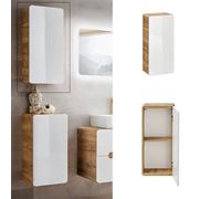 Impact Furniture Small Bathroom Cabinet Slim Wall Storage Unit Compact Cupboard 350mm White Gloss And Oak Scandi Modern Arub