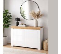 Impact Furniture Small Sideboard White Gloss Cabinet Compact Cupboard Modern Scandi Oak Effect Soft Close Storage Unit Holten