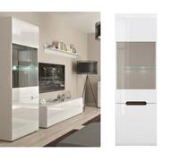 Impact Furniture Tall Glass Display Cabinet Buffet Unit With Led Light Modern White Gloss Fronts With Black Brown Insert Azteca