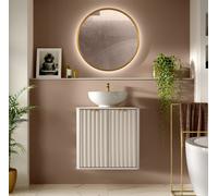 Impact Furniture Vanity Unit With Basin Wall Hung Bathroom 600mm Countertop Cabinet Fluted Ribbed Beige Cashmere Oren