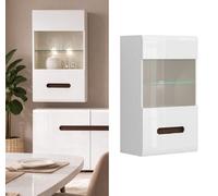 Impact Furniture Wall Display Unit Glass Cabinet Modern Floating Led Lights White Gloss Azteca