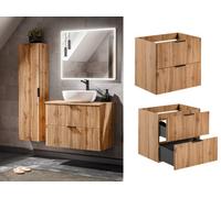 Impact Furniture Wall Hung Vanity Unit 600mm Oak Effect Vanity Unit With Drawers Ribbed Fluted Floating Bathroom Cabinet Adel