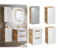 Impact Furniture Wall Vanity Drawer Cabinet With 400mm Sink With Storage Units And Mirror Cabinet Bathroom Furniture Set White Gloss / Oak Aruba