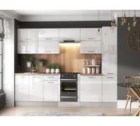 Impact Furniture White Gloss Kitchen Cabinets Set 11 Units Modern Slim Larder Storage Soft Close Base Wall 280Cm Ella