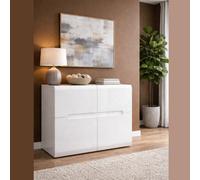 Impact Furniture White Gloss Sideboard Dresser Buffet 4 Door Cabinet Unit Modern Square Compact Storage Azteca