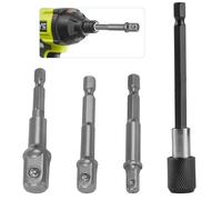Impact Grade Socket Adapter Set,3.9"Extension Bit with Holder | 3-Piece 1/4",3/8",and 1/2" Drive,Hex Shank Adapter,Adapt Your Power Drill to High Torque Impact Wrench-With hexagonal extension adapter