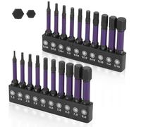 Impact Hex Head Allen Wrench Drill Bit Set - 20Pcs S2 Alloy Steel Bits Set, 1/4” Hex Shank with Magnetism, Phosphating Treatment H2-H12 for Assembling Furniture, 50mm Long with Storage Box (Purple)