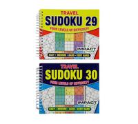 Impact Travel Size Sudoku Puzzle Books - 2 Pack | Spiral Bound 17.5cm x 14.5cm Puzzle Books for Adults & Seniors | 140+ Puzzles per Book | Compact Brain-Training Travel Activity Set